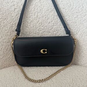 Coach Brook Flap Black Bag with Gold Accents